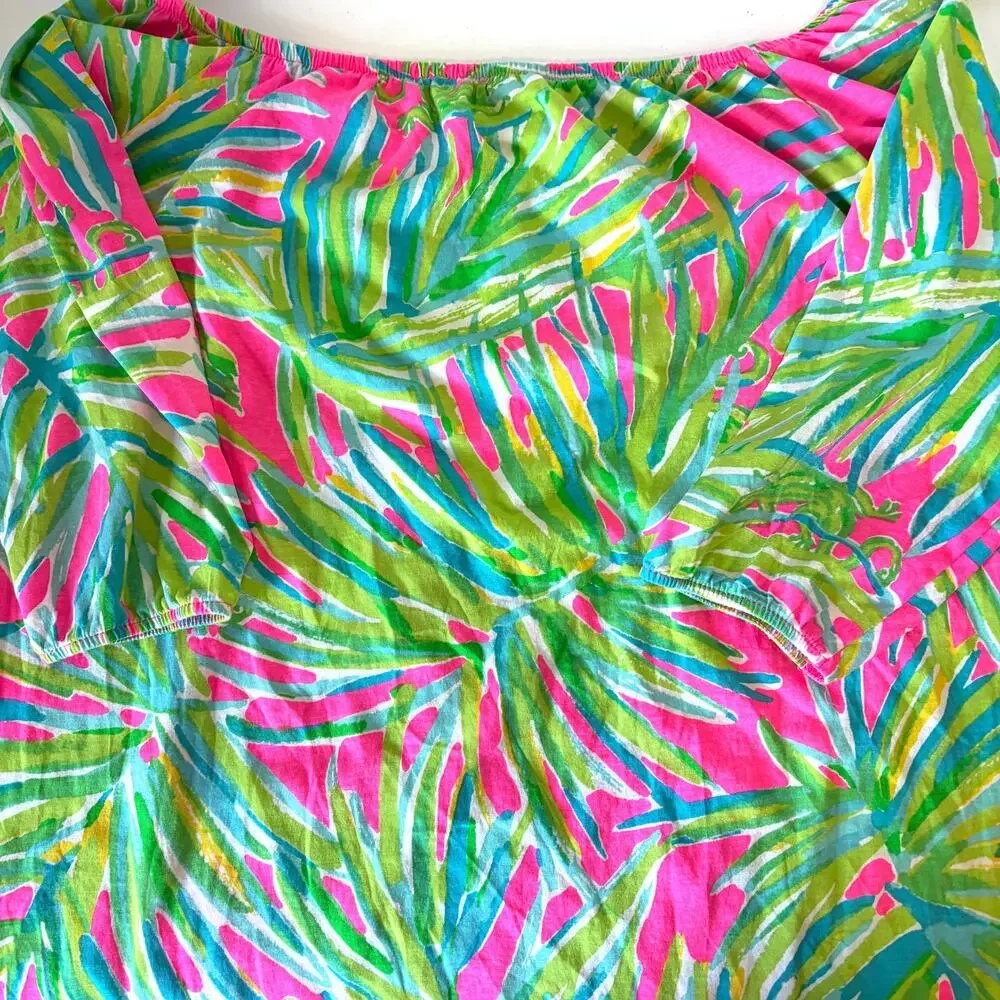 LILLY PULITZER Enna Off Shoulder Girl Mini Dress in Tiki Pink Royal Lime Size XL